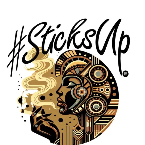 A logo with the words # sticksup written in front of it.